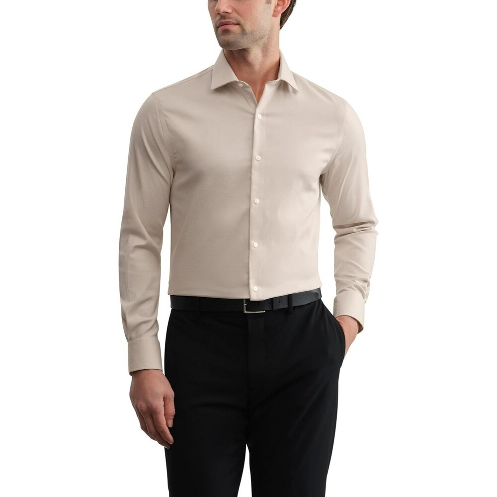 Tommy Hilfiger Men's Dress Shirt Medium 15" Neck 32"-33" Sleeve Khaki Slim Fit